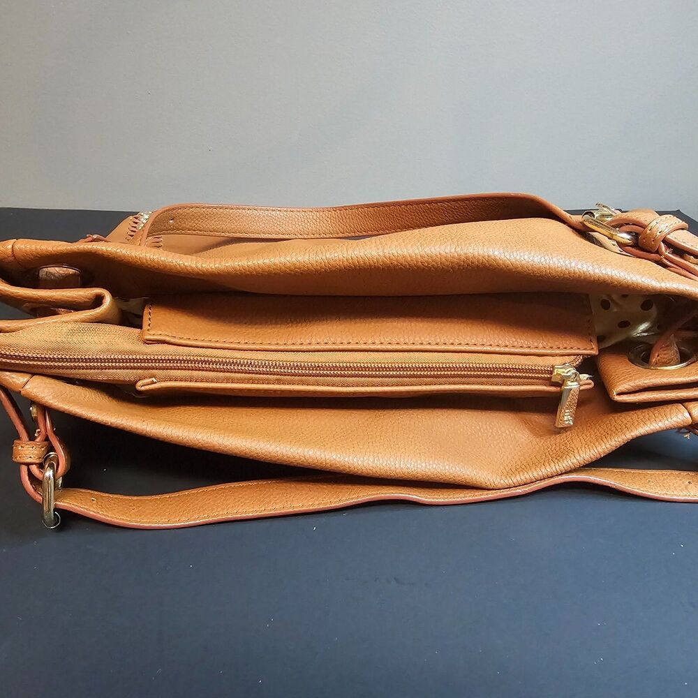 Anthropologie Melie Bianco Vegan Leather Camel Hobo Purse Handles Gold 11 x 16" - Picture 5 of 13